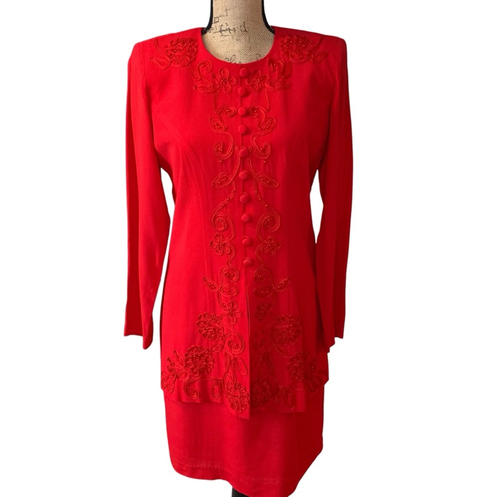 Karin Stevens Vintage Red Dress with Beaded Detail